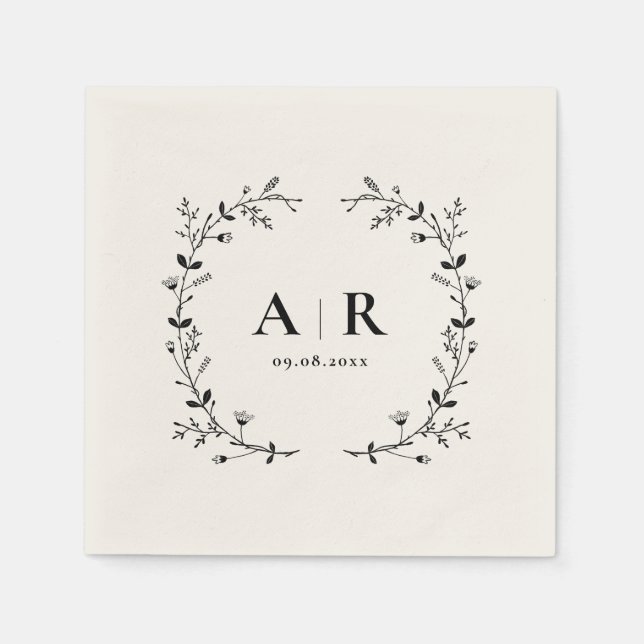 Vine Scroll Wedding Monogram, Couple's Initials Napkins (Front)