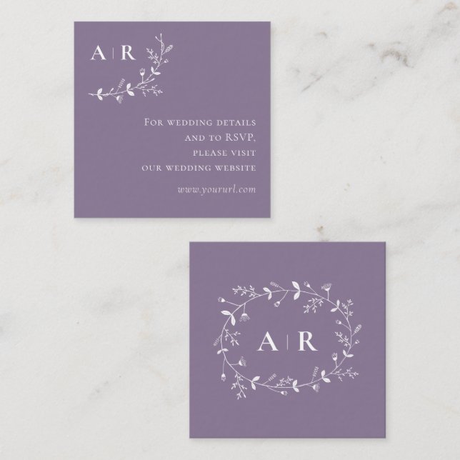 Vine Scroll Wedding Website Details Purple Enclosure Card (Front/Back)