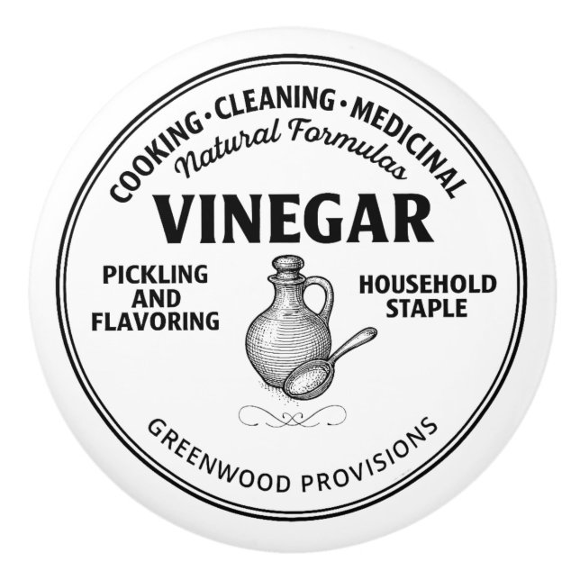 Vinegar Label Vintage Typography Ceramic Knob (Front)