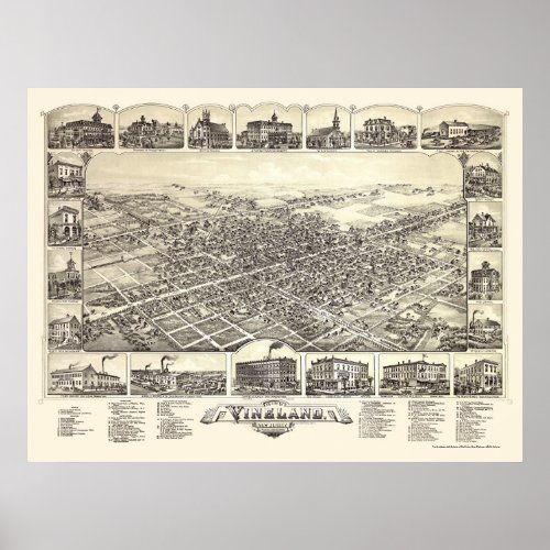 Vineland NJ Panoramic Map _ 1885 Poster