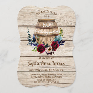 Vinery Floral Wine Barrel 50th Birthday Party Invitation
