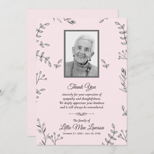 Vines and Buds Funeral Memorial Thank You Cards