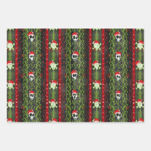 Vines O' Death Christmas Skull Skeleton Santa Hat Wrapping Paper Sheets