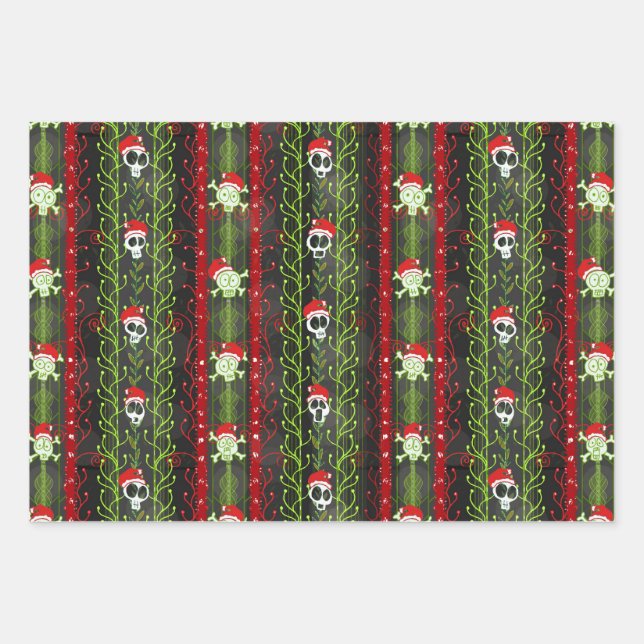 Vines O' Death Christmas Skull Skeleton Santa Hat Wrapping Paper Sheets (Front)