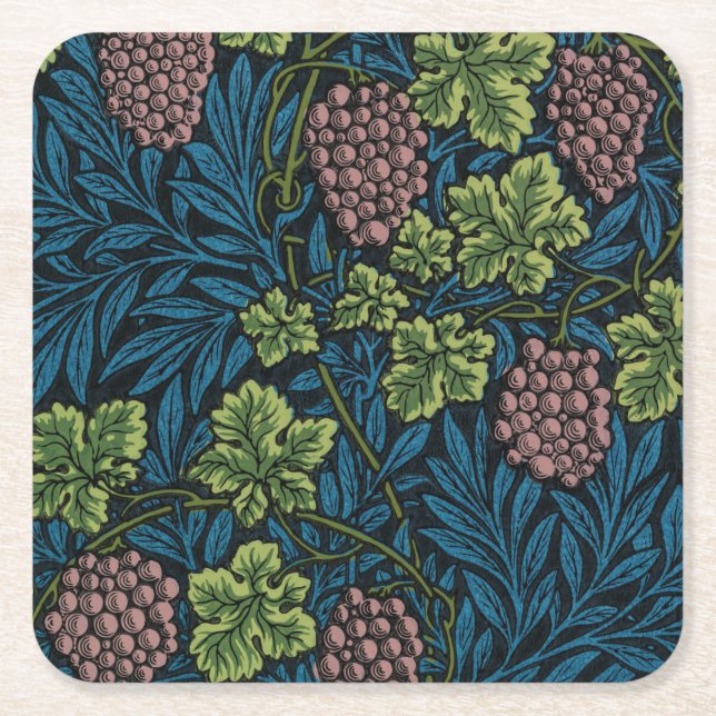 Vines Pattern, William Morris Square Paper Coaster (Front)