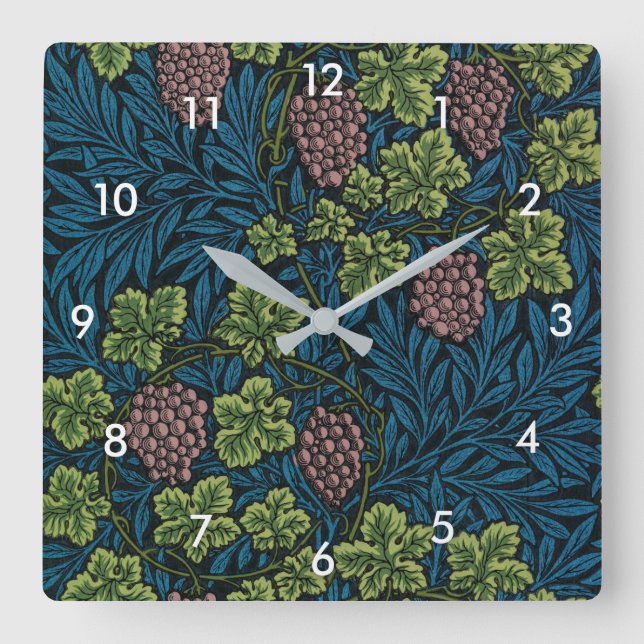 Vines Pattern, William Morris Square Wall Clock (Front)