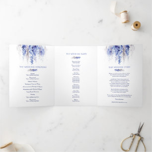 Vines winter blue gray watercolor wedding Tri-Fold program
