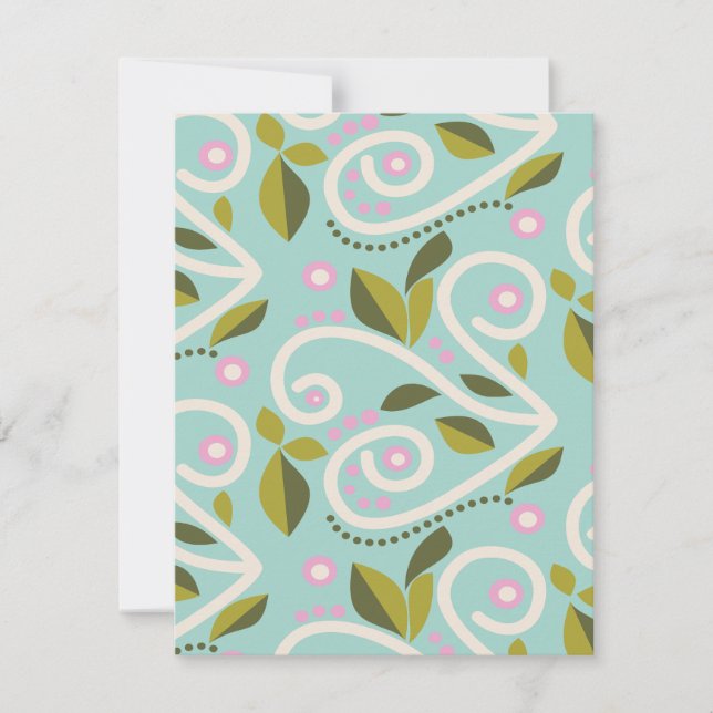 Vines with Pink Flowers on a Mint Green Background Note Card (Front)
