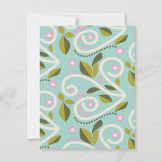 Vines with Pink Flowers on a Mint Green Background Note Card