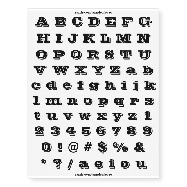 Vineta Font Text Temporary Tattoos (Front)