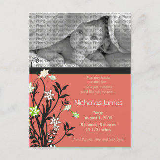 Viney Baby Birth Announcement Pink Postcard