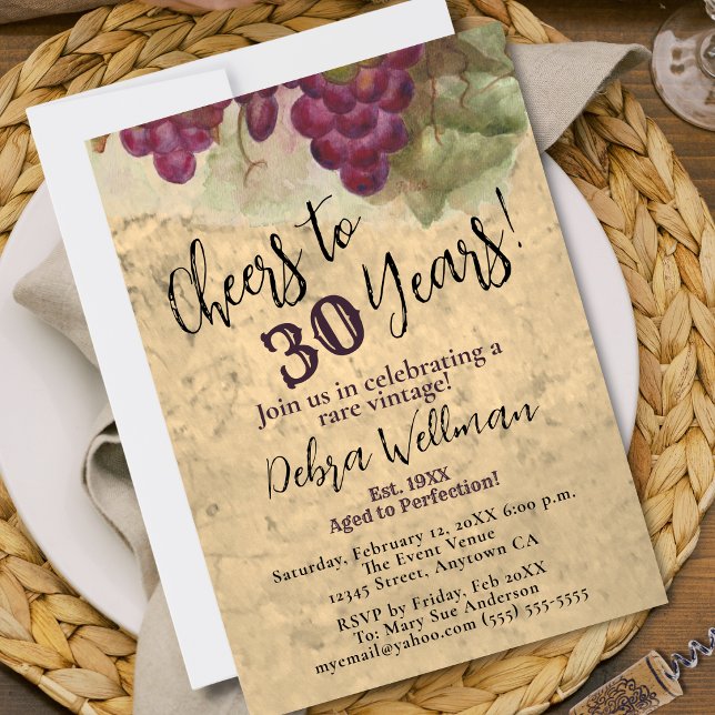 Vineyard 30th Birthday | Cheers to 30 Years Wine Invitation (Creator Uploaded)