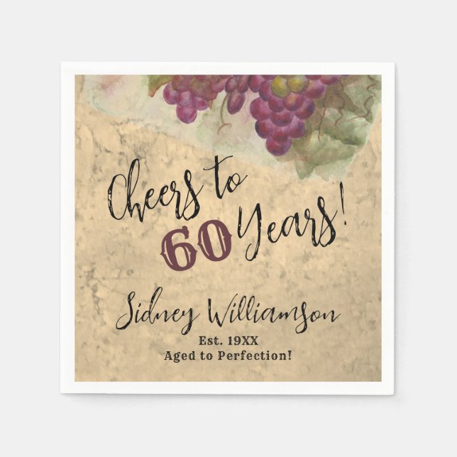 Vineyard 60th Birthday Cheers to 60 Wine Party Napkins (Front)