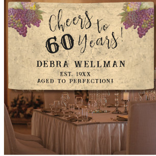 Vineyard 60th Birthday Cheers to 60 Years Party Banner