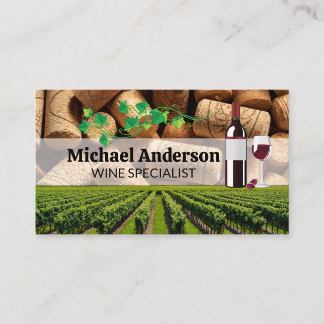 Vineyard and Corks | Winery Business Card (Front)