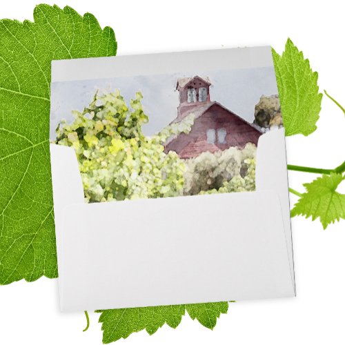 Vineyard and Red Barn Watercolor Wedding Envelope