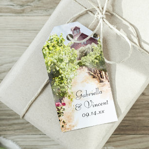 Vineyard and Red Barn Watercolor Wedding Gift Tags