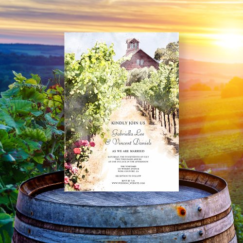 Vineyard and Red Barn Watercolor Wedding Magnetic Invitation
