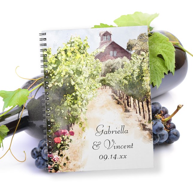 Vineyard and Red Barn Watercolor Wedding Notebook (Perfect to use as a guest book or advice book at your vineyard  wedding or shower theme.)