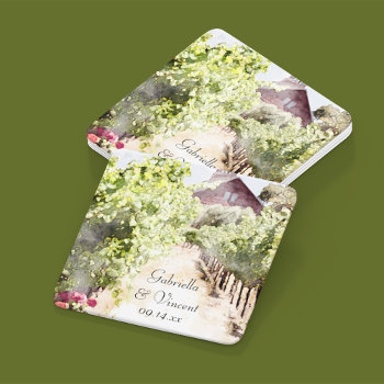 Vineyard And Red Barn Watercolor Wedding Square Paper Coaster by loraseverson at Zazzle