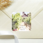 Vineyard and Red Barn Watercolor Wedding Square Sticker<br><div class="desc">The charming Vineyard and Red Barn Watercolor Wedding Square Stickers can be personalized with the names of the bride and groom and date to create favor tags or envelope seals to complement your casual yet classy destination bridal shower or marriage ceremony and reception. These custom winery wedding stickers feature a...</div>