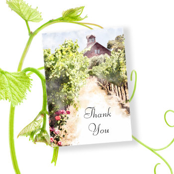 Vineyard And Red Barn Watercolor Wedding Thank You by loraseverson at Zazzle