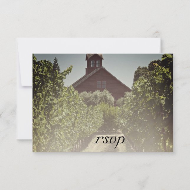 Vineyard and Red Barn Wedding RSVP Response Card (Front)