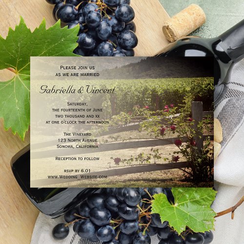 Vineyard and Rose Fence Wedding Invitation