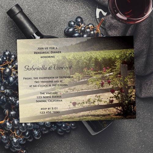 Vineyard and Rose Fence Rehearsal Dinner Invite
