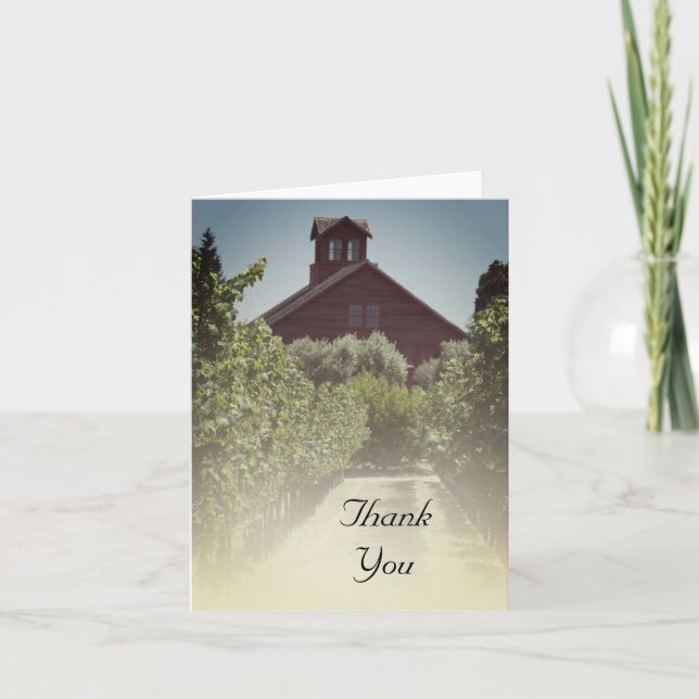 Vineyard and Rustic Red Barn Thank You Card (Front)