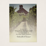 Vineyard and Rustic Red Barn Wedding Charity Favor<br><div class="desc">Give back on your big day when you arrange a wedding donation card at your guests' marriage reception place setting. The casual yet classy Vineyard and Red Barn Wedding Charity Favor Card states that in lieu of a traditional party favor, a donation has been made in their name to charity....</div>