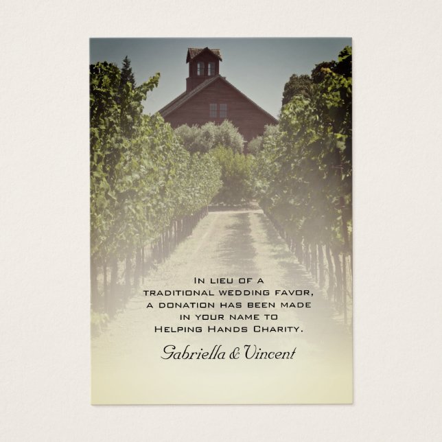 Vineyard and Rustic Red Barn Wedding Charity Favor (Front)