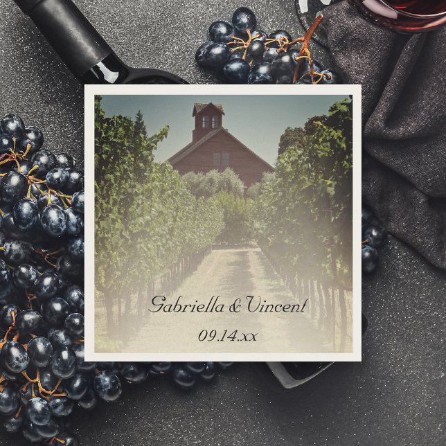 Vineyard and Rustic Red Barn Wedding Paper Napkins (Creator Uploaded)