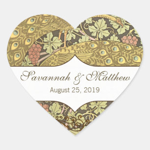 Vineyard Art Nouveau Peacocks Heart Sticker