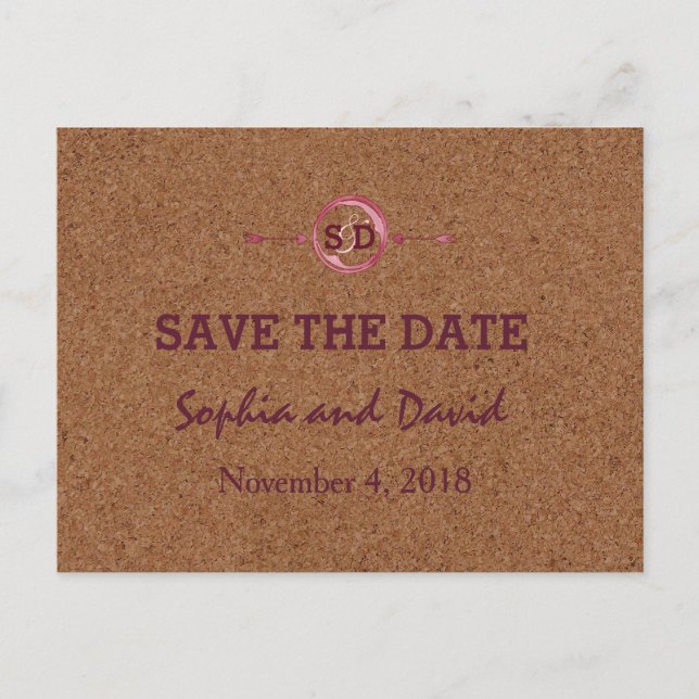 Vineyard Cork Stains Red Wine SAVE THE DATE Announcement Postcard (Front)