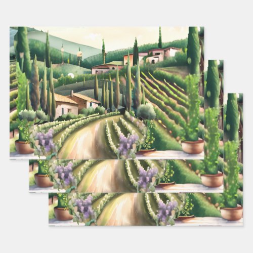 Vineyard decoupage _ Tuscan wine farm landscape Wrapping Paper Sheets