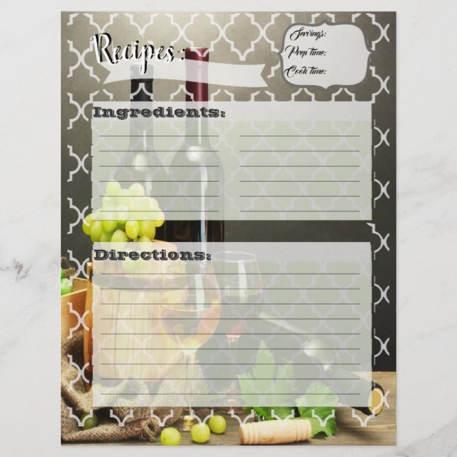 Vineyard Double-sided Recipe Cards (Front)