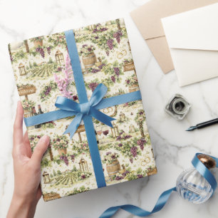 Vineyard Estate Wedding Watercolor Pattern Wrapping Paper