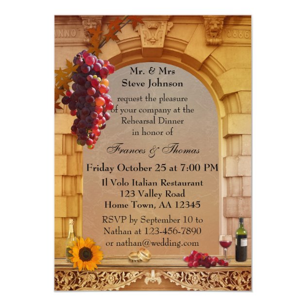 Vineyard Fall Wedding Rehearsal Dinner Invitation