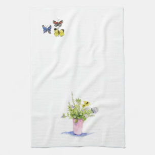 vineyard flowers and butterflies kitchen towel
