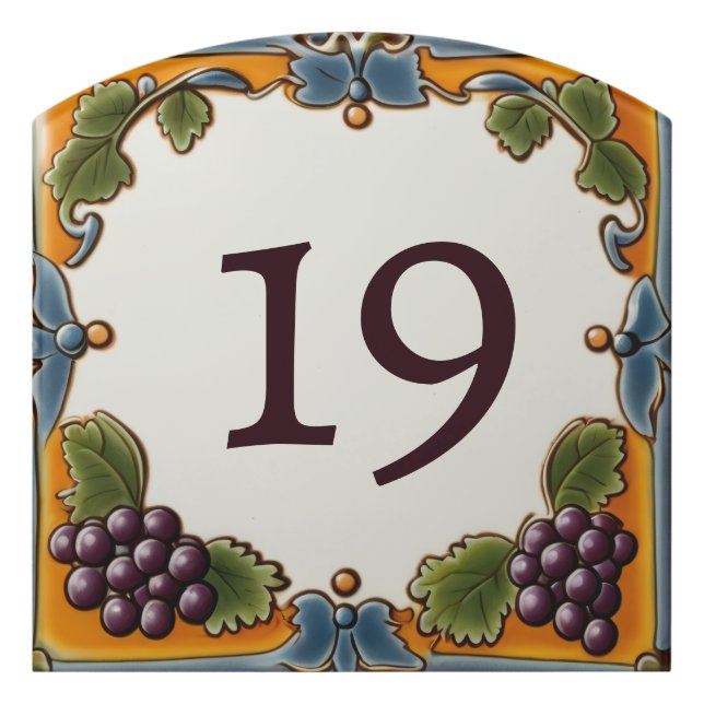 Vineyard Grapes Custom House Number Sign Plaque (Contour Front)