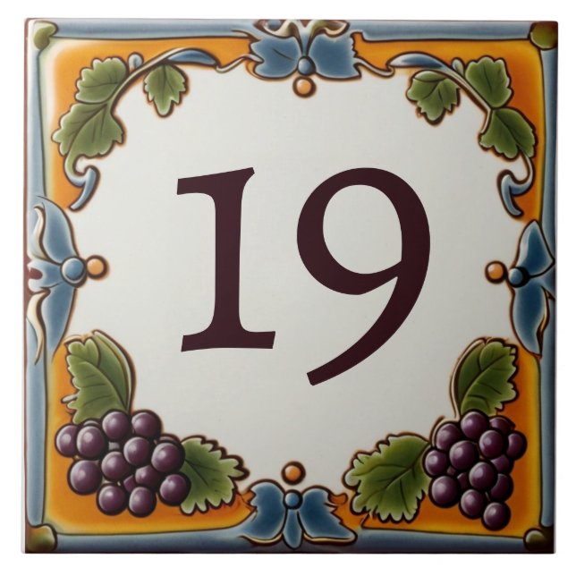 Vineyard Grapes Custom House Number Sign Plaque Ceramic Tile (Front)