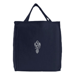 Vineyard grapes green embroidered monogram tote
