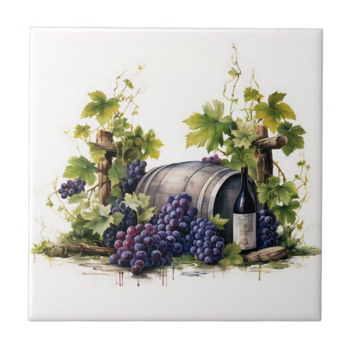 Vineyard Grapes Watercolor Print Tile