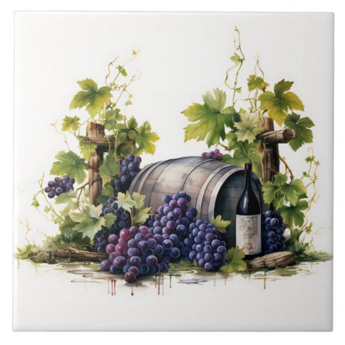 Vineyard Grapes Watercolor Print Tile