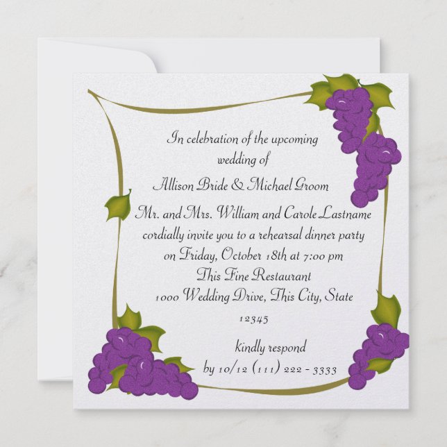 Vineyard Harvest Grapes Rehearsal Dinner Invitation (Front)