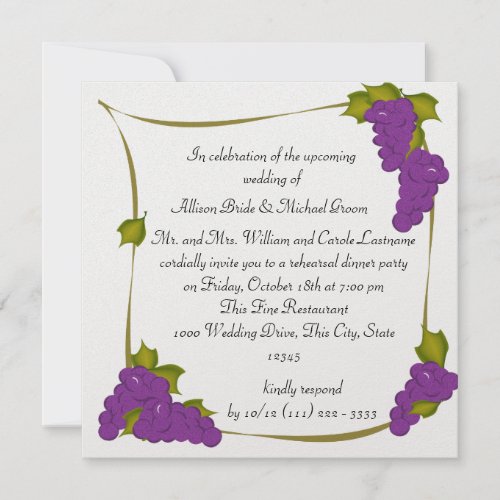 Vineyard Harvest Grapes Rehearsal Dinner Invite