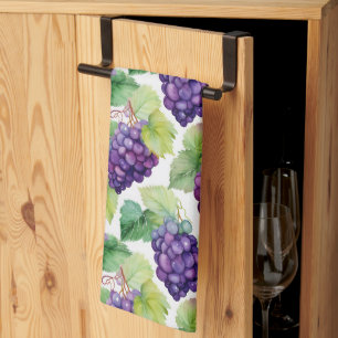 Vineyard Harvest Grapes – Watercolor Purple Grapes Kitchen Towel