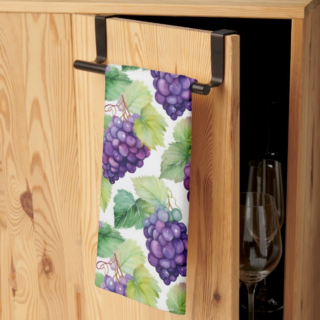 Vineyard Harvest Grapes – Watercolor Purple Grapes Kitchen Towel (Thirds Fold)