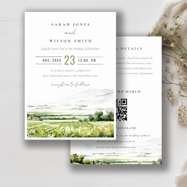 Vineyard Landscape All in One Wedding RSVP Detail Invitation (Creator Uploaded)